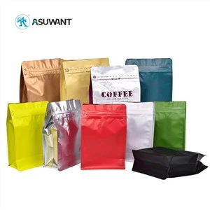 Falt bunn kaffe bønne te emballasjepose side gusset ziplock med ventil